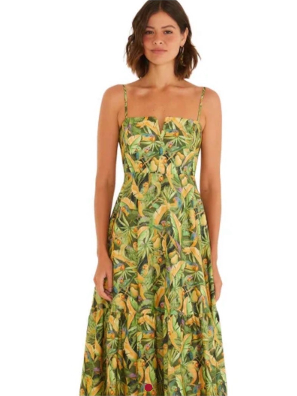 FARM Rio: Tropical Leaf Strapless Maxi Dress in Green and Yellow